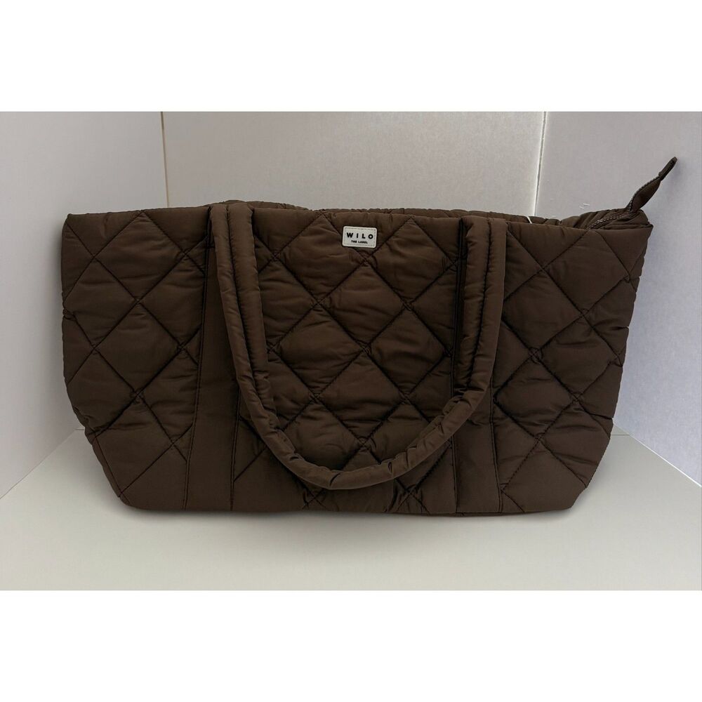 Wilo The Label ESP Diamond Quilted Weekender Bag Brown Pouch Sleeve NWT